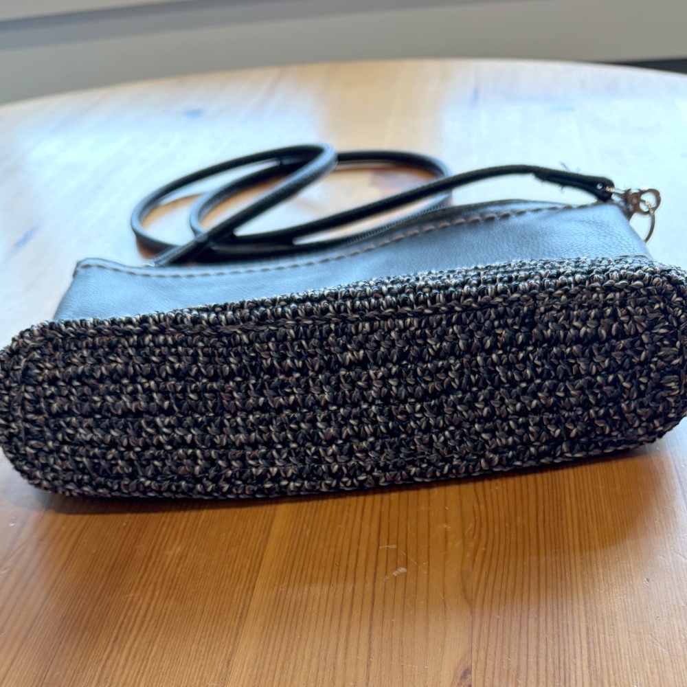 The Sak Crossbody‎ Bag -  Black Leather with Black and Tan Crochet Knit Twill - Picture 3 of 8